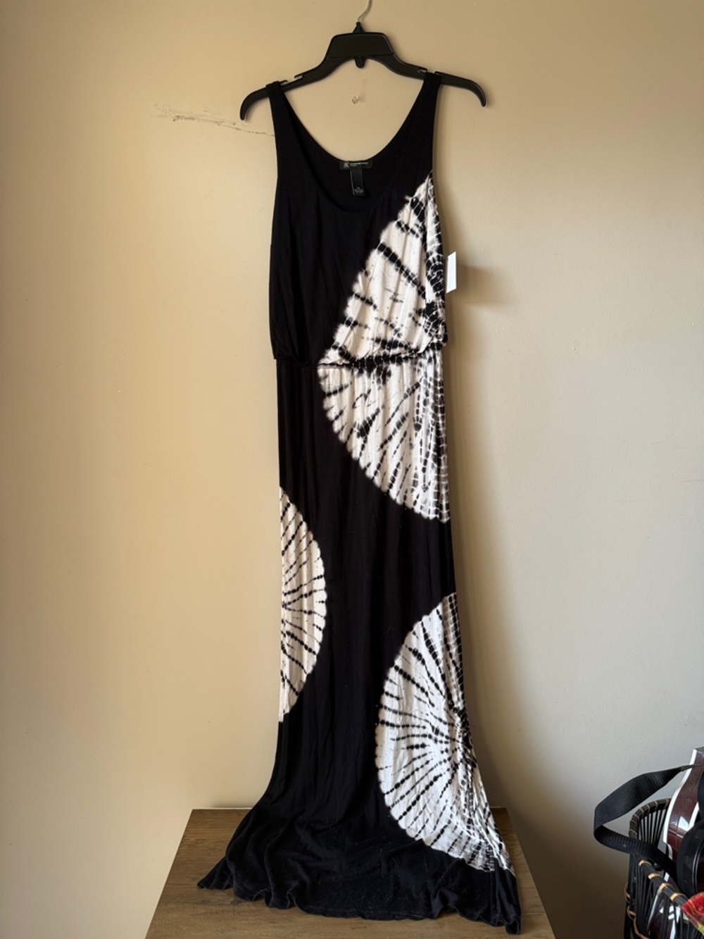 INC International Concepts Black and White Tie-Dye Maxi Dress